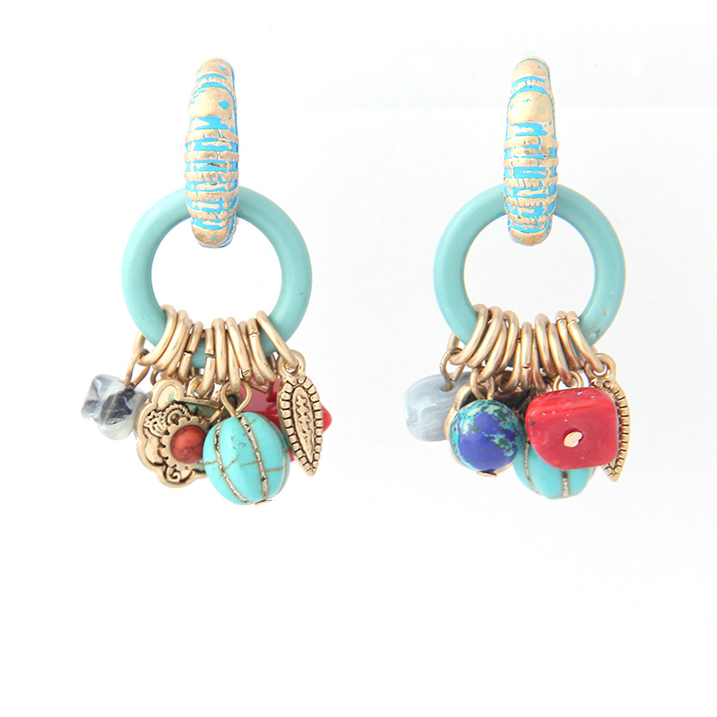 Women Inlay Gold Plated Turquoise Natural Stone Earrings Hoop Dangle MR