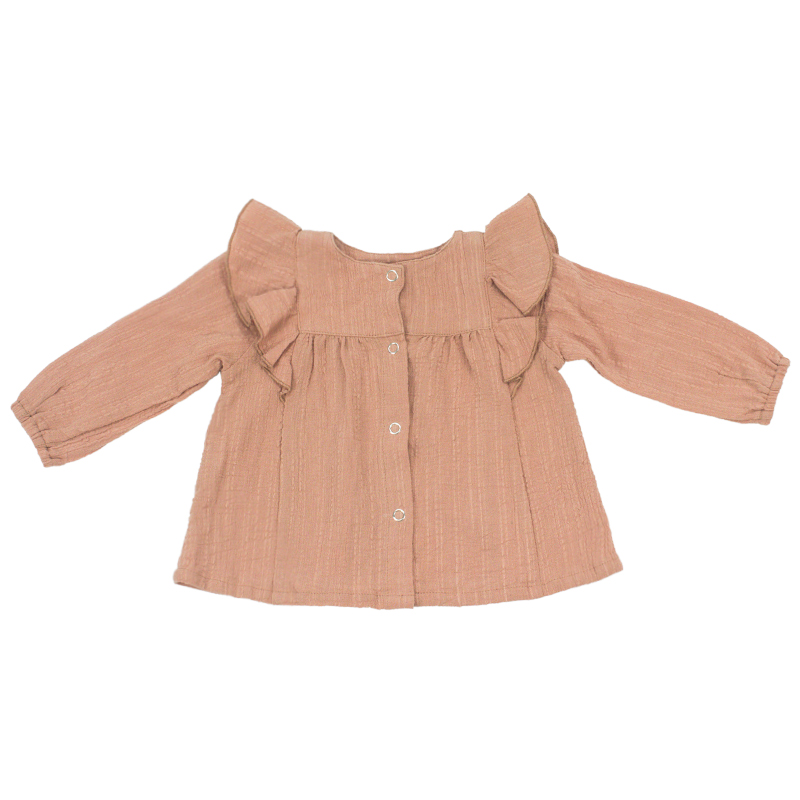 Новый дизайн, Лидер продаж, муслиновые топы для девочек из 100% хлопка с длинным рукавом и рюшами, одежда