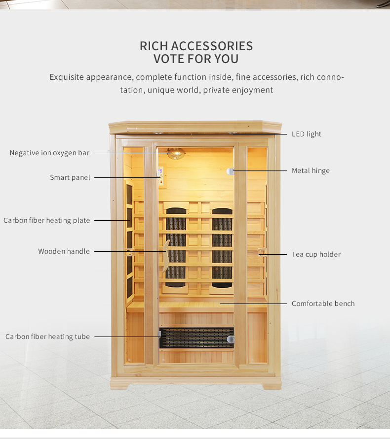 2 person far infrared dry carbon panel hemlock sauna room