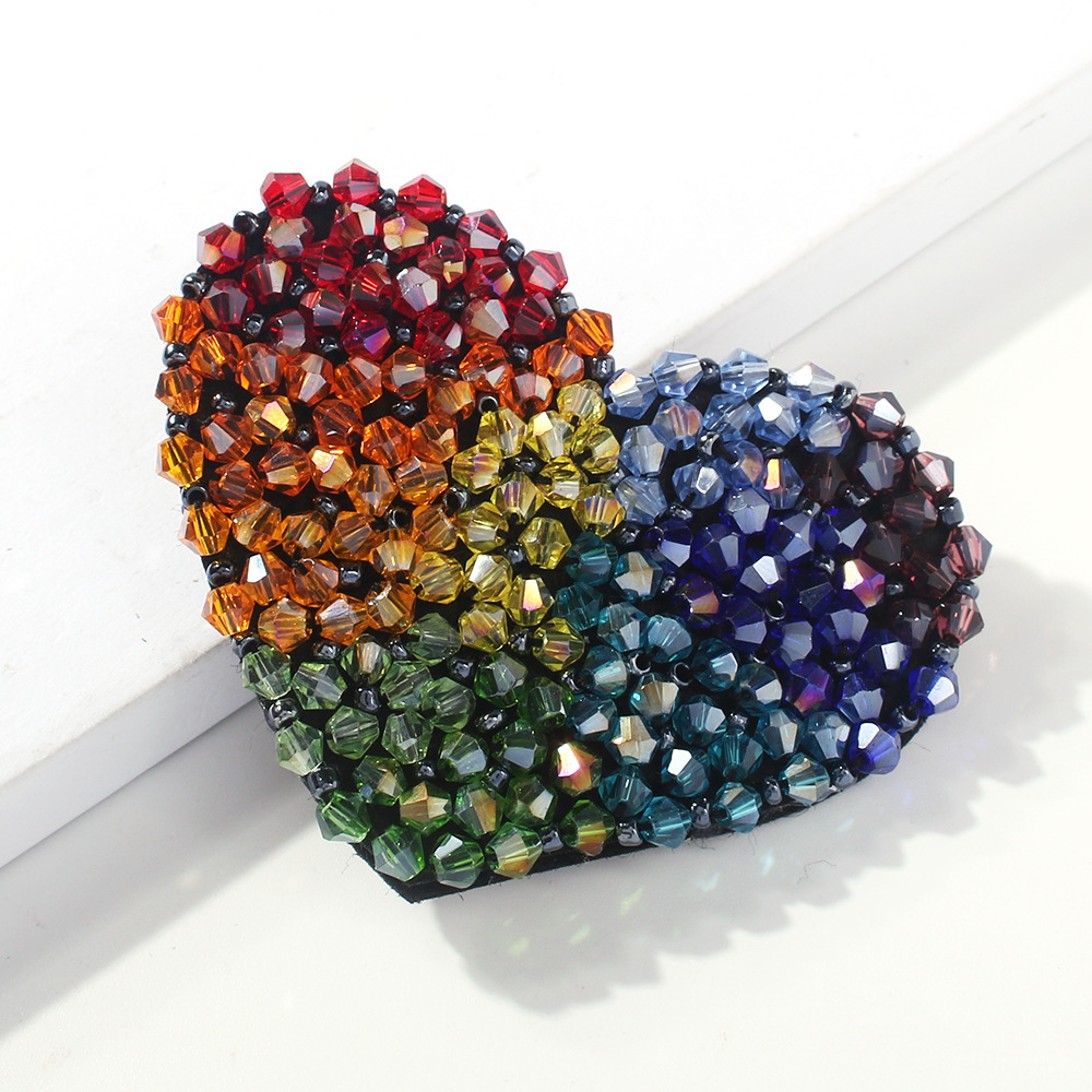 clarmer 热卖 ins 韩国发夹配件彩虹色心水晶发夹为妇女