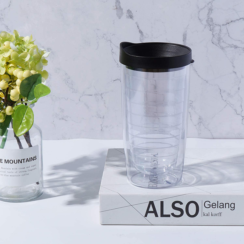 RTS 16 унций, двойные стены, твердые прозрачные акриловые тумбы, пластиковая кружка для холодного питья с двойными стенками, пластиковая детская кружка с соломинкой и крышкой