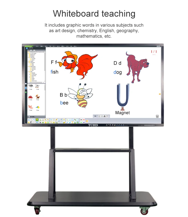 YCHD digital interactive whiteboard 65 inch smart board for classroom