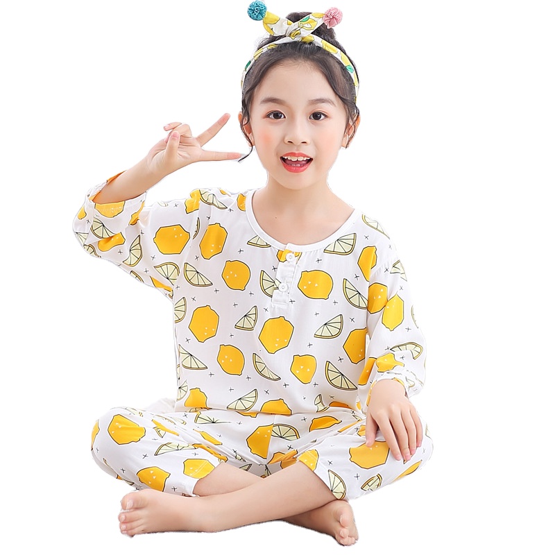 Детская Пижама для девочек, пижама с рукавом 3/4 + штаны, комплект из 2 предметов, Мультяшные летние модные детские комплекты одежды