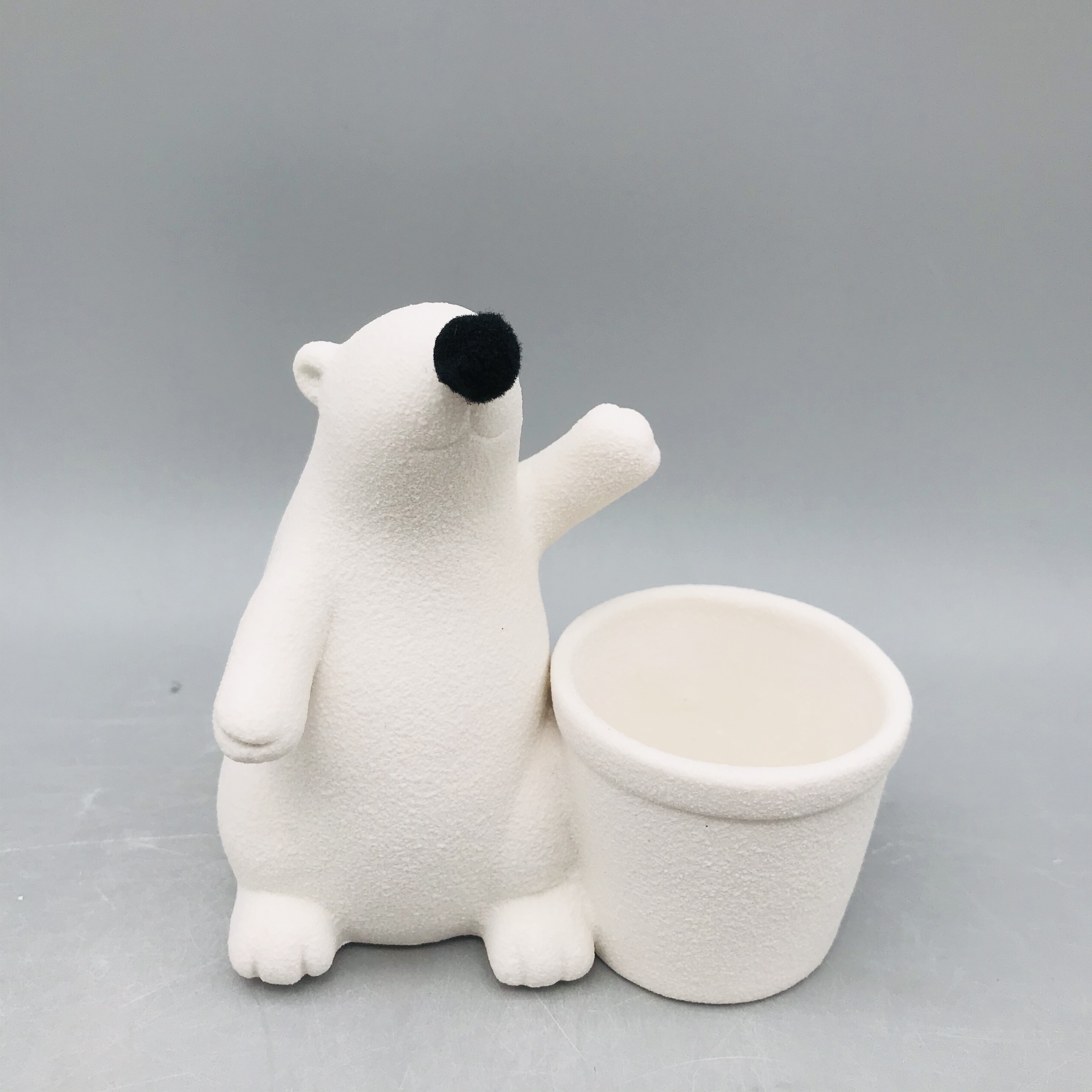 Персонализированный белый керамический подсвечник с белым медведем