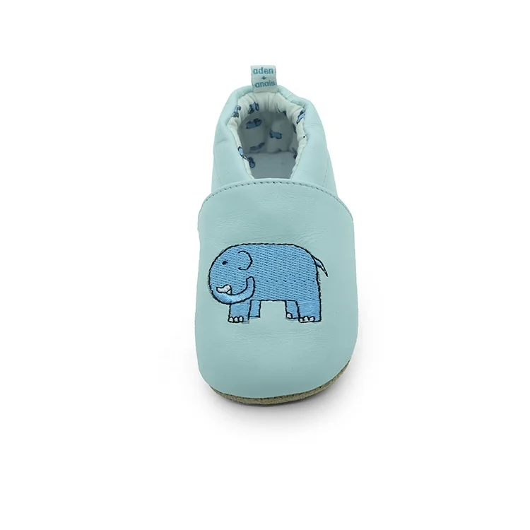 Genuine Leather Elephant Print Light Blue Baby Shoes Soft Sole Baby Moccasins