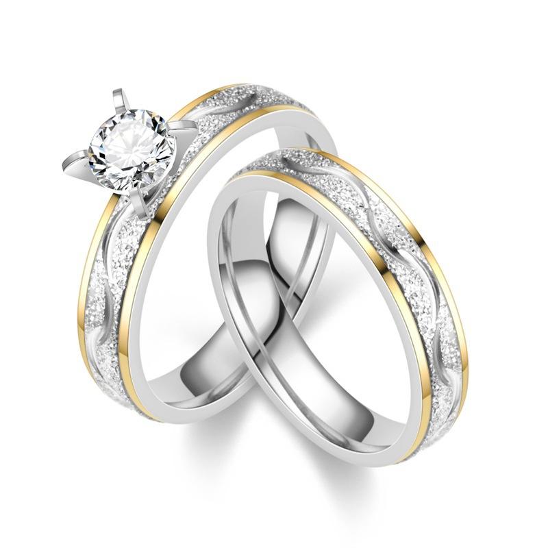 Couples Stainless Steel Frosted Christian Rings Niche Diamond Set