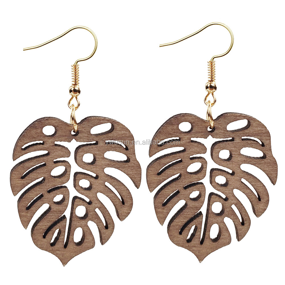 Модные последние дешевые оптовые продажи крючков пальмовых листьев Висячие деревянные серьги Гавайские