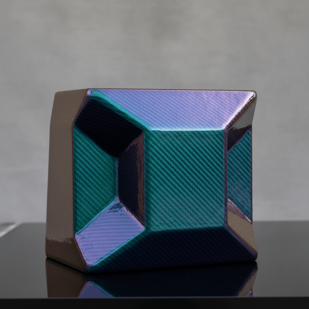 MDF chuchero box with carbon fiber hydro-dip and chameleon paint finish.