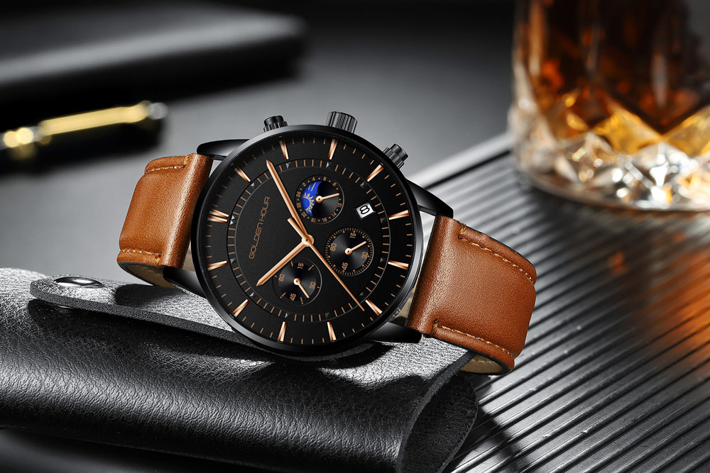 GOLDEN HOUR montres pour hommes marque de luxe décontracté montres à Quartz Hodinky heure mâle horloge Relogio Masculino