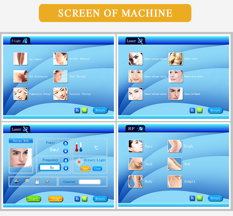 ipl SHR OPT RF 4 IN 1 functional double screen skin care hair removal body slimming machine