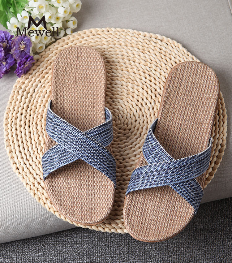 New Arrival Autumn Spring Open Toe Men Simple Linen Japanese Style Indoor Slippers