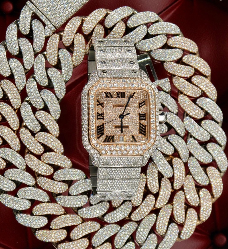 Cheap Price Tow Tones Sterling Silver Miami Cuban Link Chain Iced Out D-VVS1 4 Rows Moissanite Diamond Hip Hop Jewelry Necklace