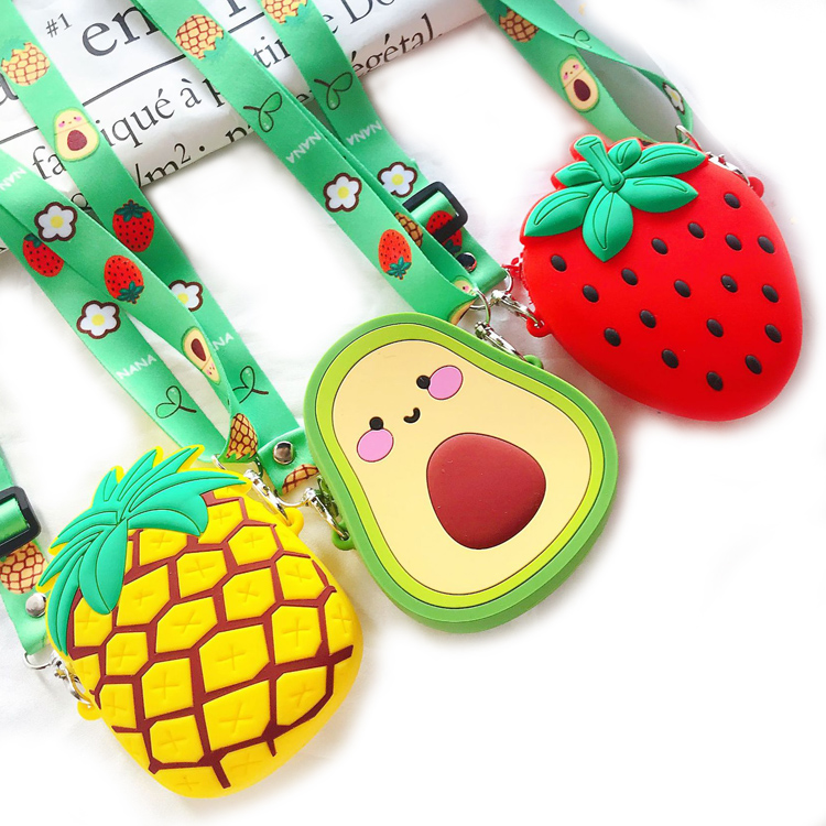 Водонепроницаемый Мягкий силиконовый резиновый кошелек с милыми мультяшными фруктами, кошелек с ремешком через плечо