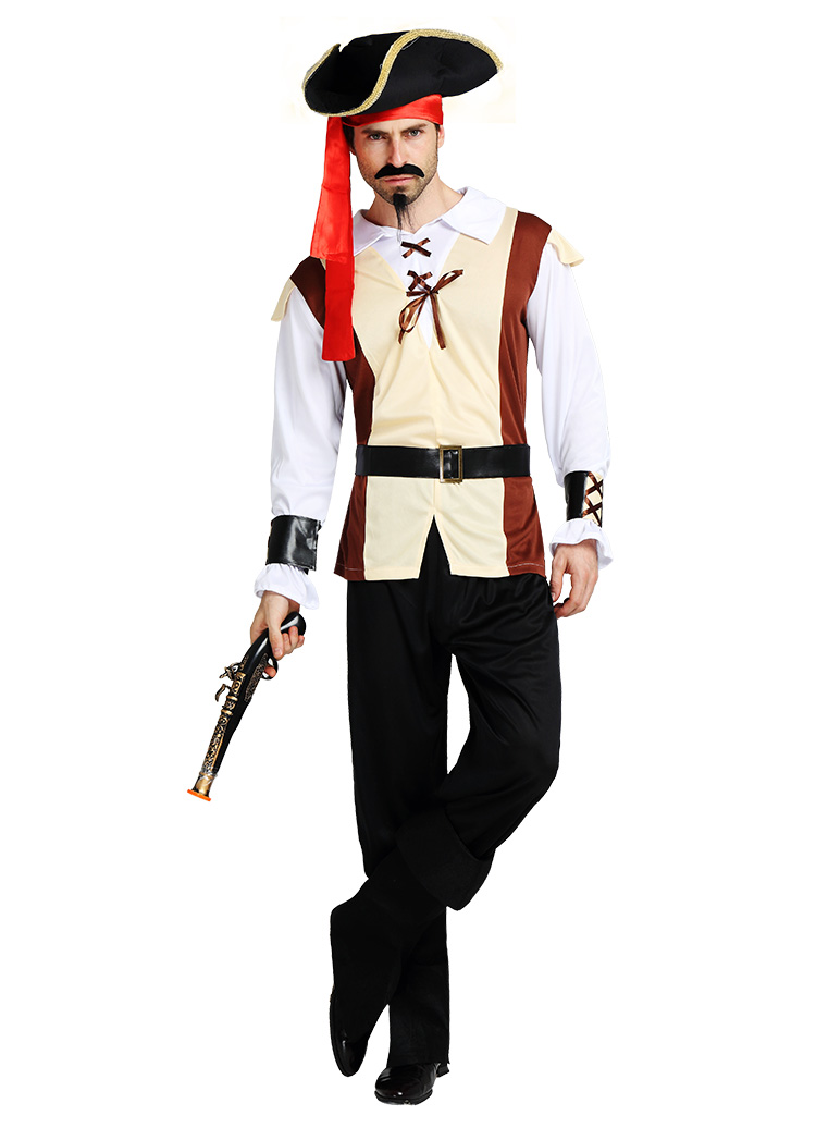 万圣节制服派对花式连衣裙成人容易男子海盗服装为男性角色扮演