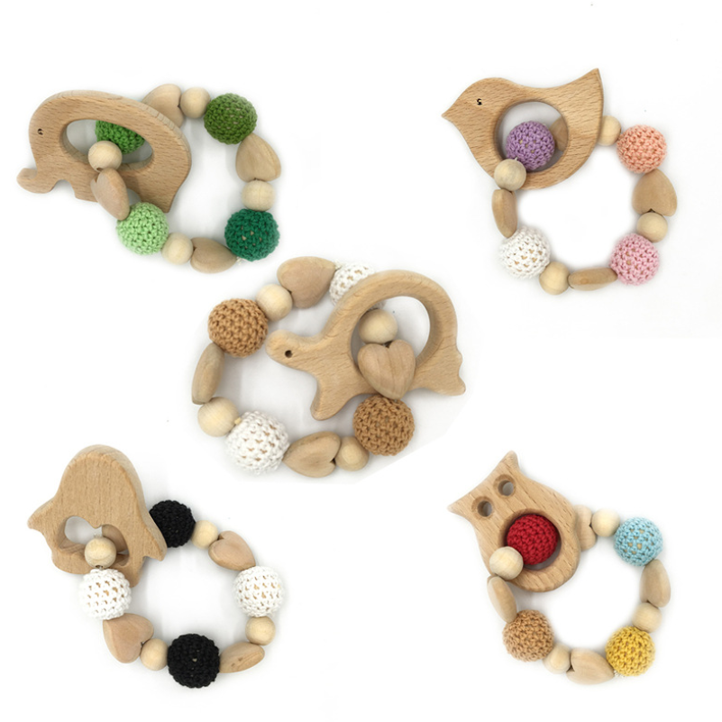 Wholesales Baby Teether Bracelet Wooden Teething Toys Nursing Toddler Toys Animal Molars Teeth Bracelet Toy