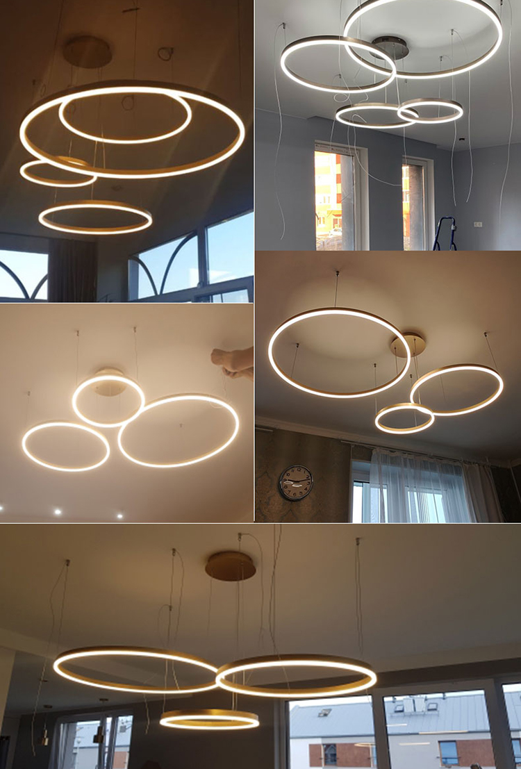 装饰圆形铝制现代金色厨房餐厅室内led圆形悬挂灯