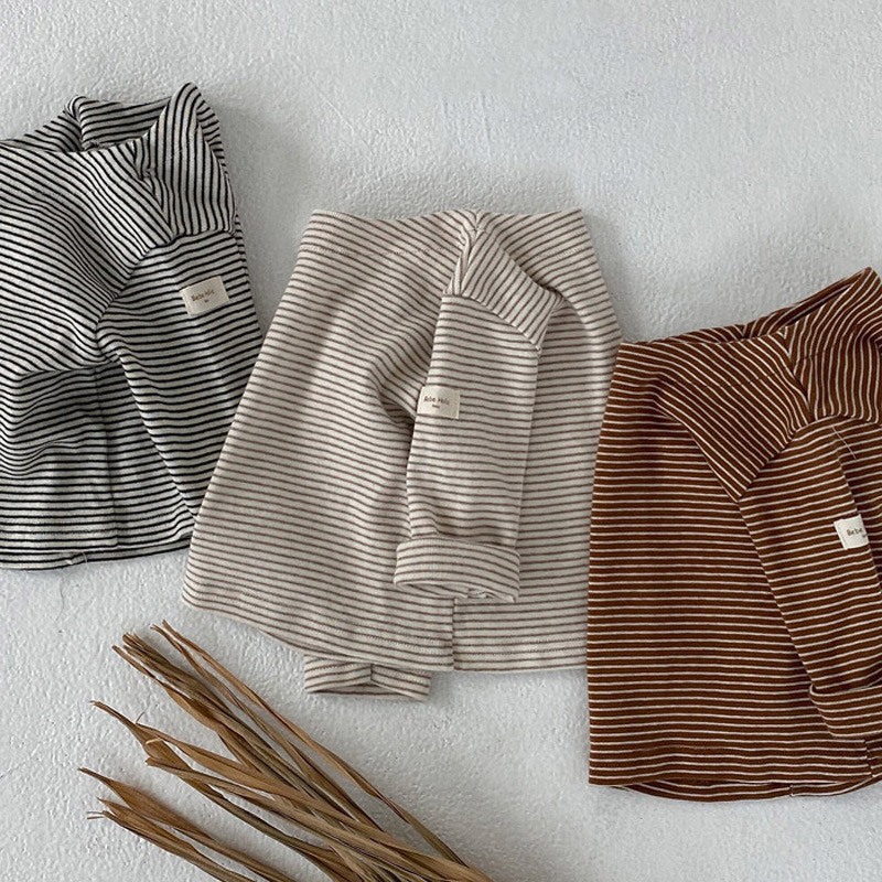 Детская одежда, Новинка осени 2021, Детская футболка с длинным рукавом, топы для мальчиков и девочек, детская хлопковая рубашка в полоску, футболка