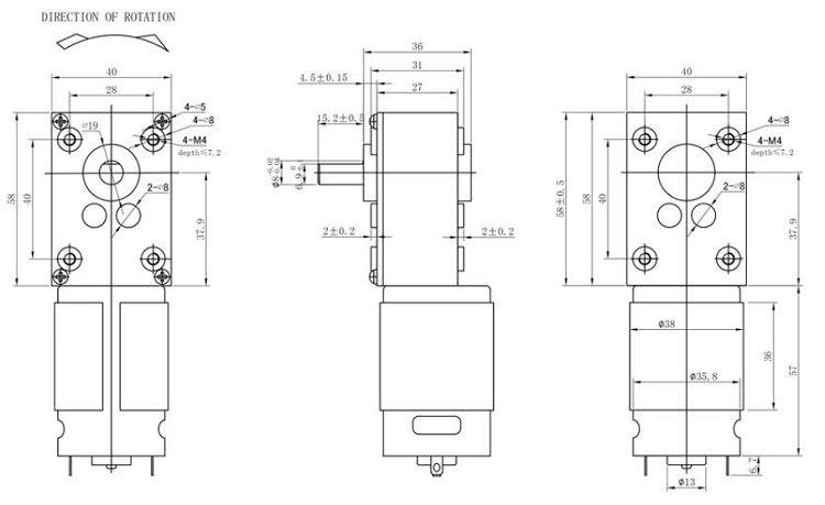 DC 6v 12v 24V Reduction Gearbox 58mm*40mm Diameter Brushless Worm Gear PMDC Motor 10rpm bl3650i