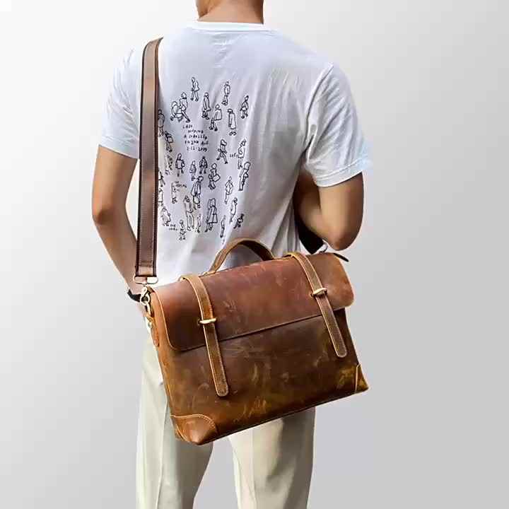 Customized Computer Bag 14 Inch Vegetable Tanned Genuine Leather