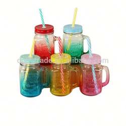 Country Colored Glass Mason Jars With Handle/ Multicolor Glass Jars with Lids
