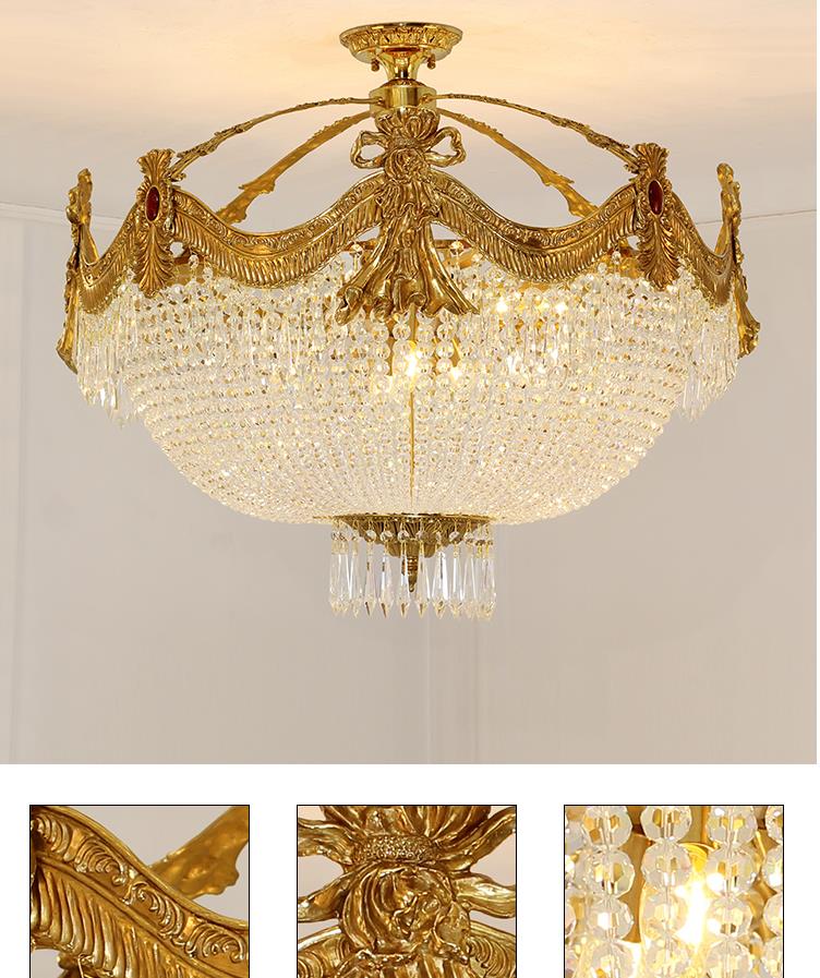 Living room high quality pure copper luxury crystal chandeliers with gold color K9 crystal chandelier ceiling lamp