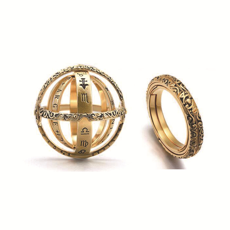 Fashion Astronomy Ball Retro Letters Sphere Reversible Deformed Globe Necklace ring