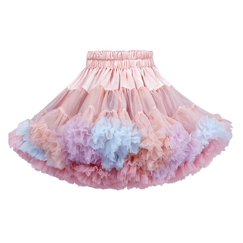 2021 Fashion 5color Mesh Skirt Fluffy Rainbow Kids Girls Tutu Skirt Lace Cupcake Dress New Design Princess Short Children's Skir