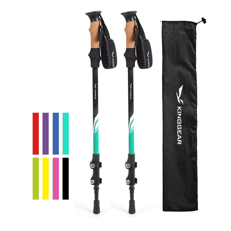 Kinggear пользовательские Палос-де-трекинг 3-х секционная телескопическая складывая авиационный алюминий 7075 Пешие прогулки Палки трекинговые палки