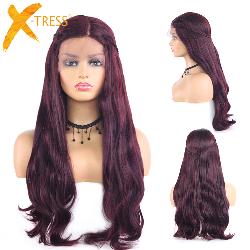 X-TRESS оптовые цены, 26 дюймов, Белый синтетический парик на сетке спереди, синтетический парик для черных женщин, синтетические парики на сетке спереди