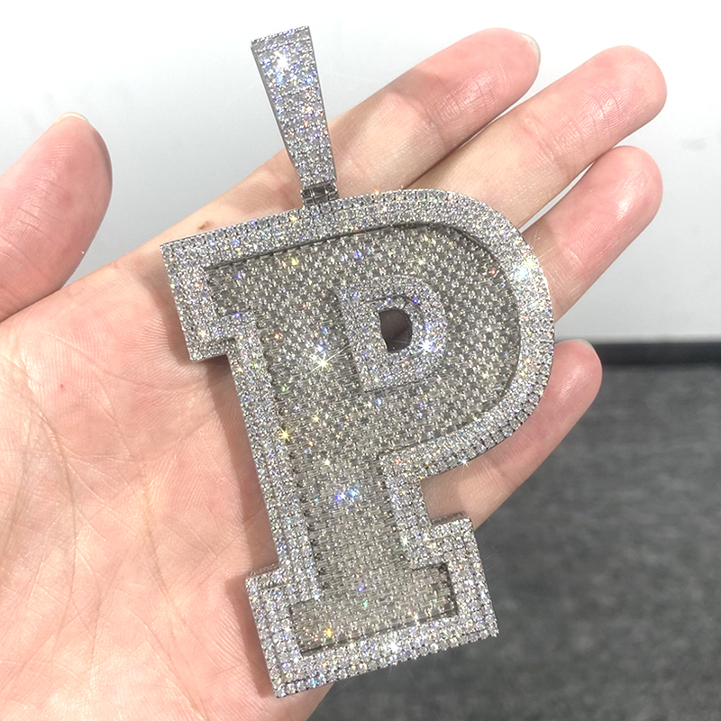 Custom Iced Out Baguette Moissanite Letter P Pendant 925 Silver VVS Moissanite Pendant Hip Hop Men 2.5 inches Letter Pendant