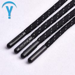 5mm filamento de Poliéster reflexivo rodada corda cordão com o logotipo personalizado de plástico dicas de bala, cordão corda para hoodies