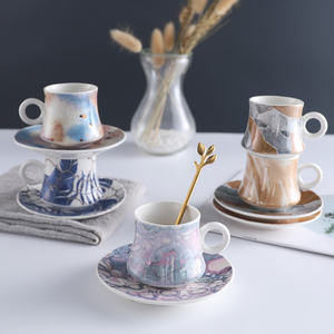Set Coffee turkish arabic 90cc Round L Shape Handle Cup/& Saucer Set porcelain
