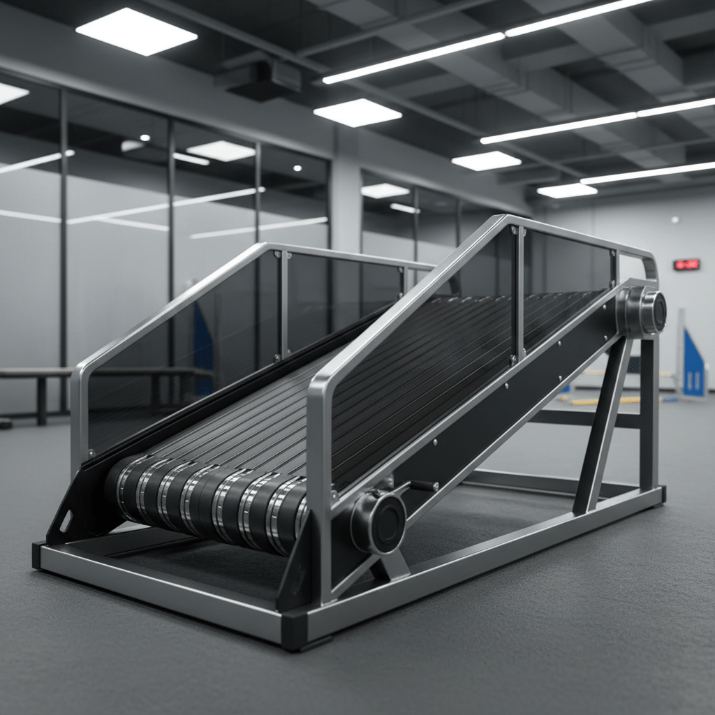 Professional dog treadmill with steel frame in a modern canine training facility.
