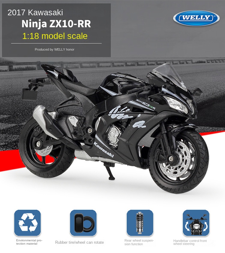 Hot Selling Welly 1:18 2017 Kawasaki Ninja ZX10-RR Diecast
