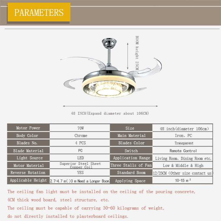 Breezelux Modern luxury Crystal Chandelier  ceiling fan