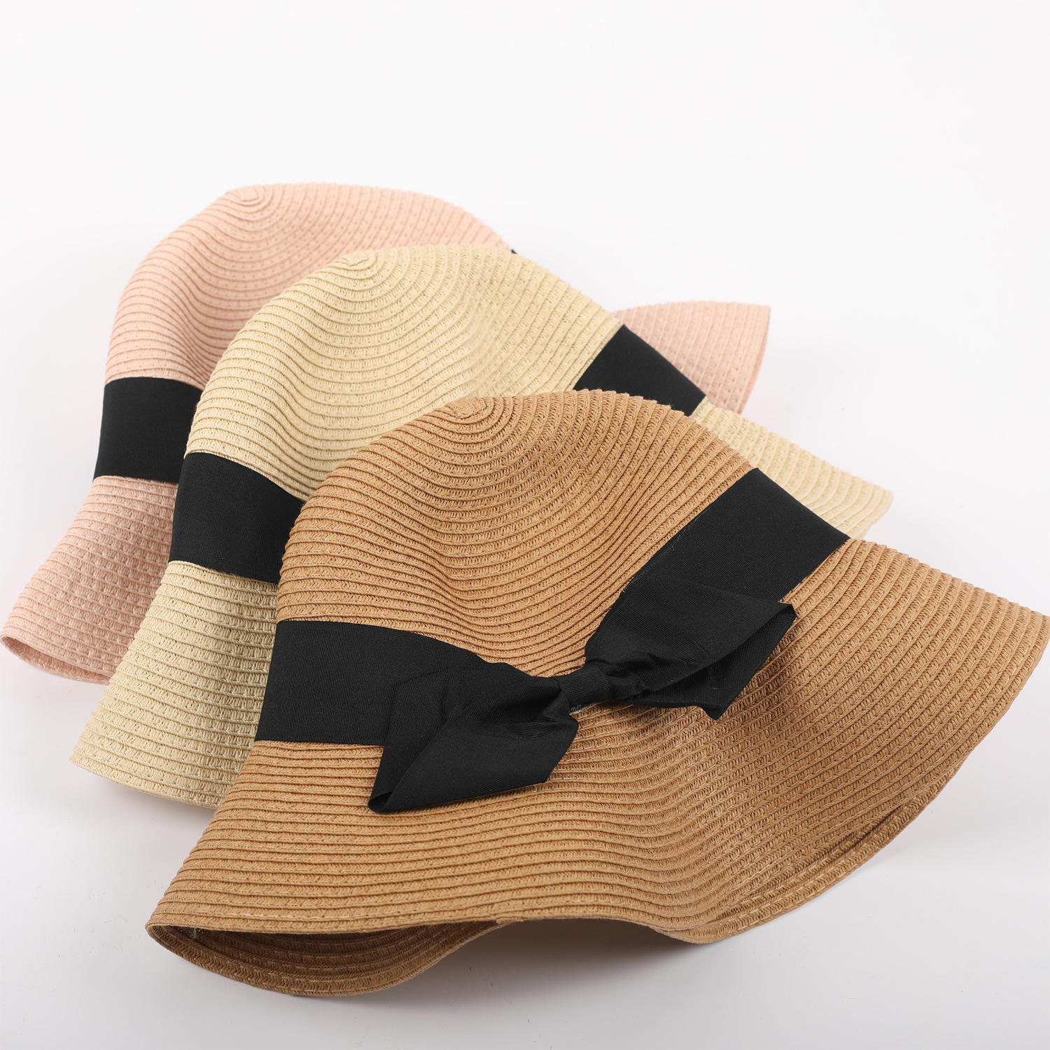 2019 新款热门女装夏季蝴蝶结宽边草帽太阳软盘帽子