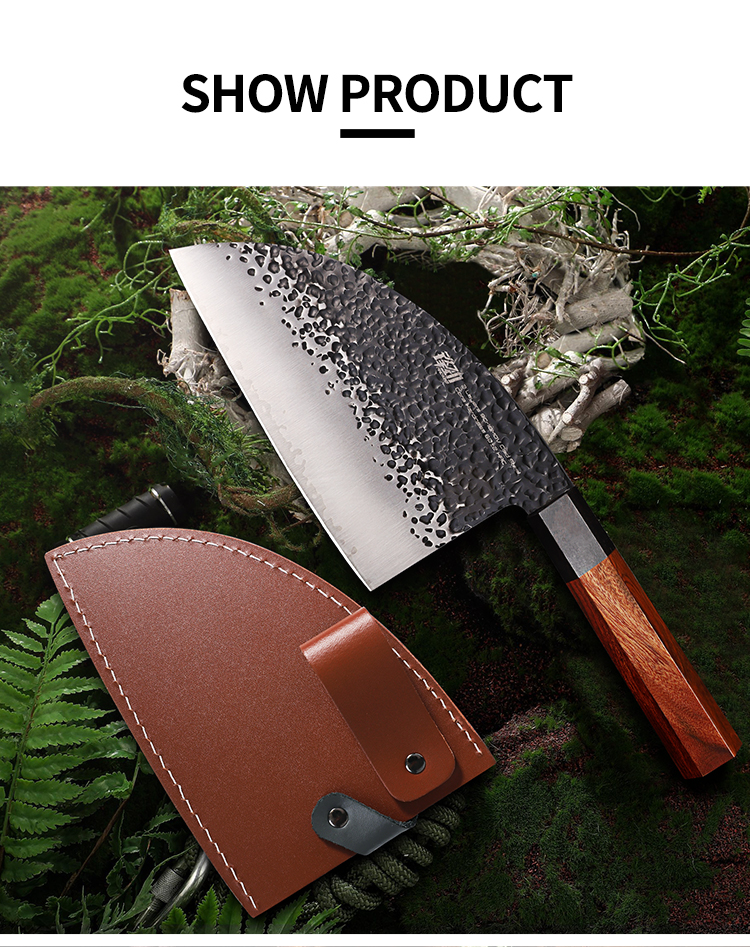 FINDKING 6.5 inch chef chopping knife Kitchen Outdoor Super Sharp Rosewood Handle Cleaver Butcher Knife with Cover
