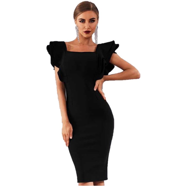 Женская Черная вечерняя рубашка из плотной ткани с высокой талией и рукавом лотоса