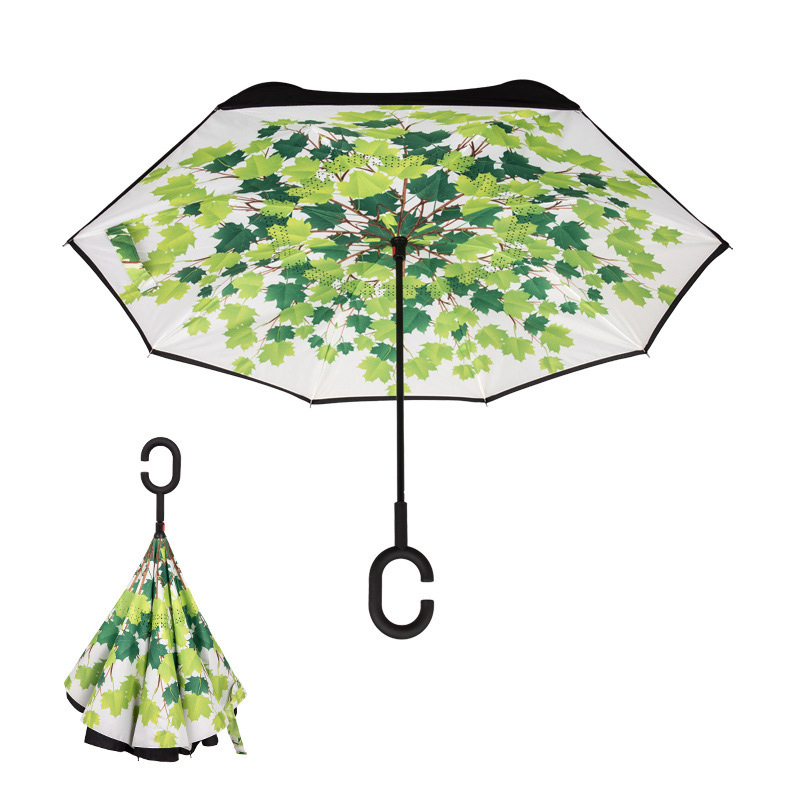 Upside Down Umbrellas C-Shaped Handle Women Men Peafowl Blue Peafowl Peacock Reverse Inverted Windproof Umbrella Double Layer Inside Out Folding Umbrella