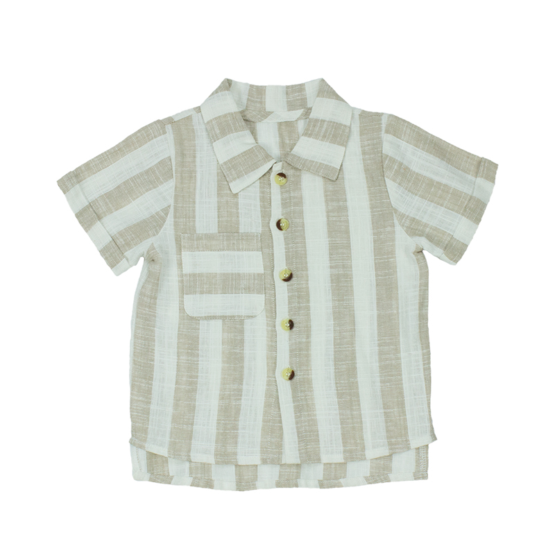Оптовая продажа, рубашки для маленьких мальчиков из хлопка и льна в широкую полоску, детская одежда