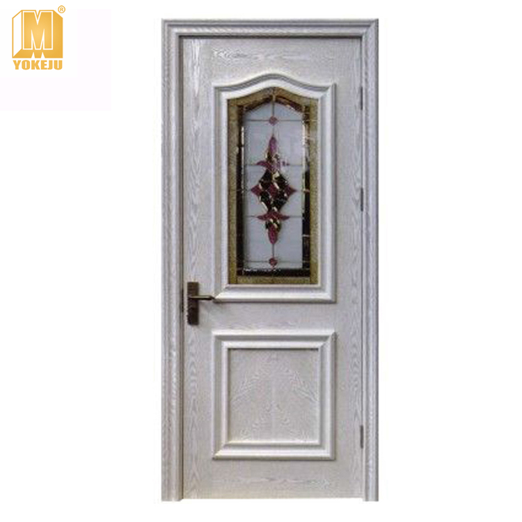 No Deformation Waterproof Engraved Half Glass White Wooden Bathroom Door