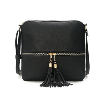 Bolsa de las mujeres de imitación del ante de la franja de la borla del hombro bolsos de la bolsa de mensajero negro Bolsa de las mujeres de imitación del ante de la franja de la borla del hombro bolsos de la bolsa de mensajero negro
