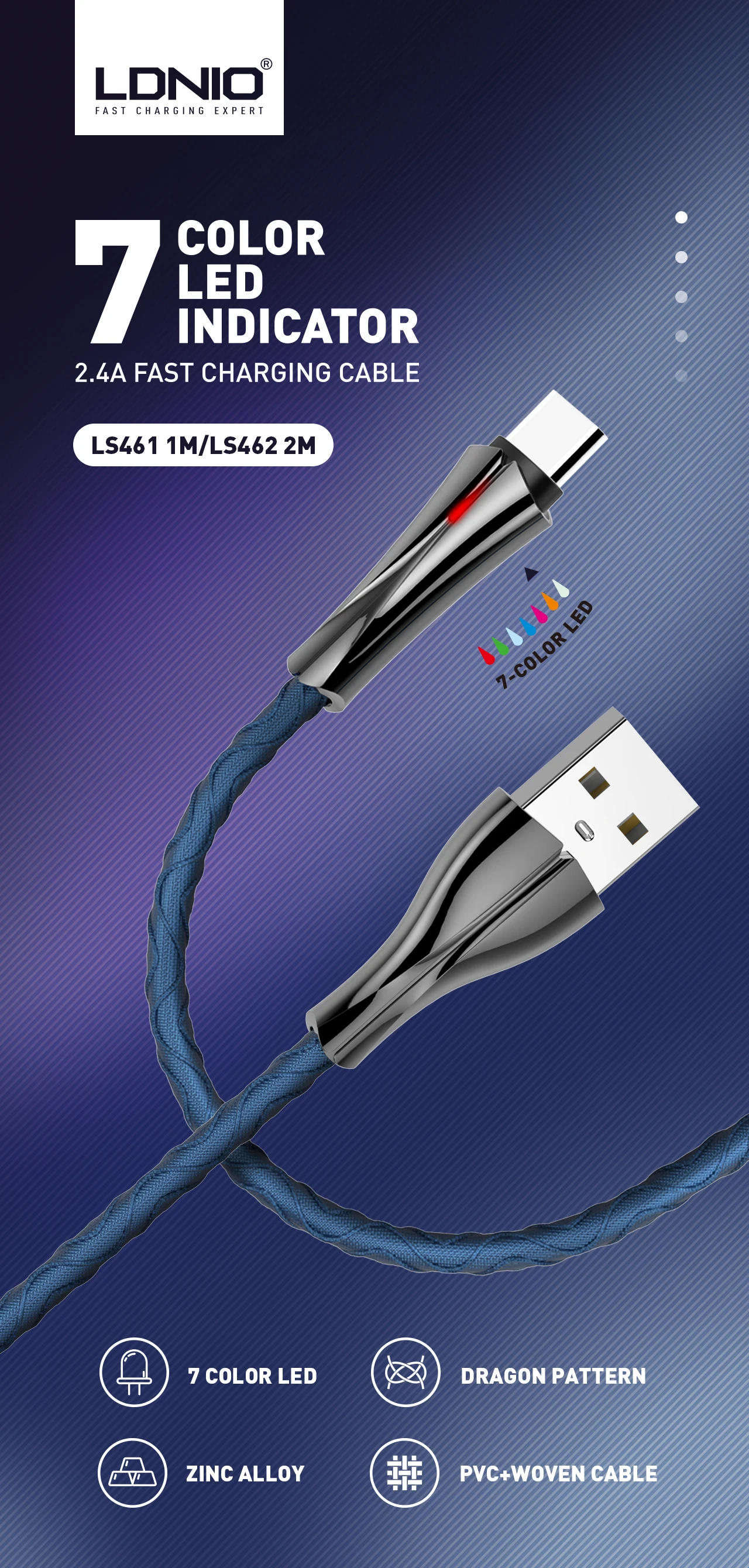 LDNIO New Arrviral 1m 2 m Micro Type C Data Cable LS461/462