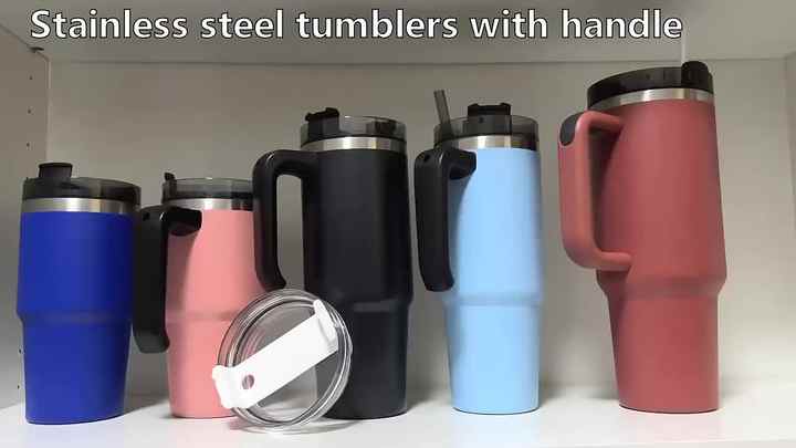 Custom Tumbler with Handle Thermoses 20oz 30oz 40 oz Tumblers Stainless  Steel Insulated Coffee Cup with Screw Lid and Straw