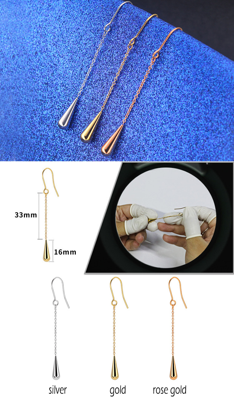 时尚宣言独特女性珠宝不锈钢长链银水滴耳环金