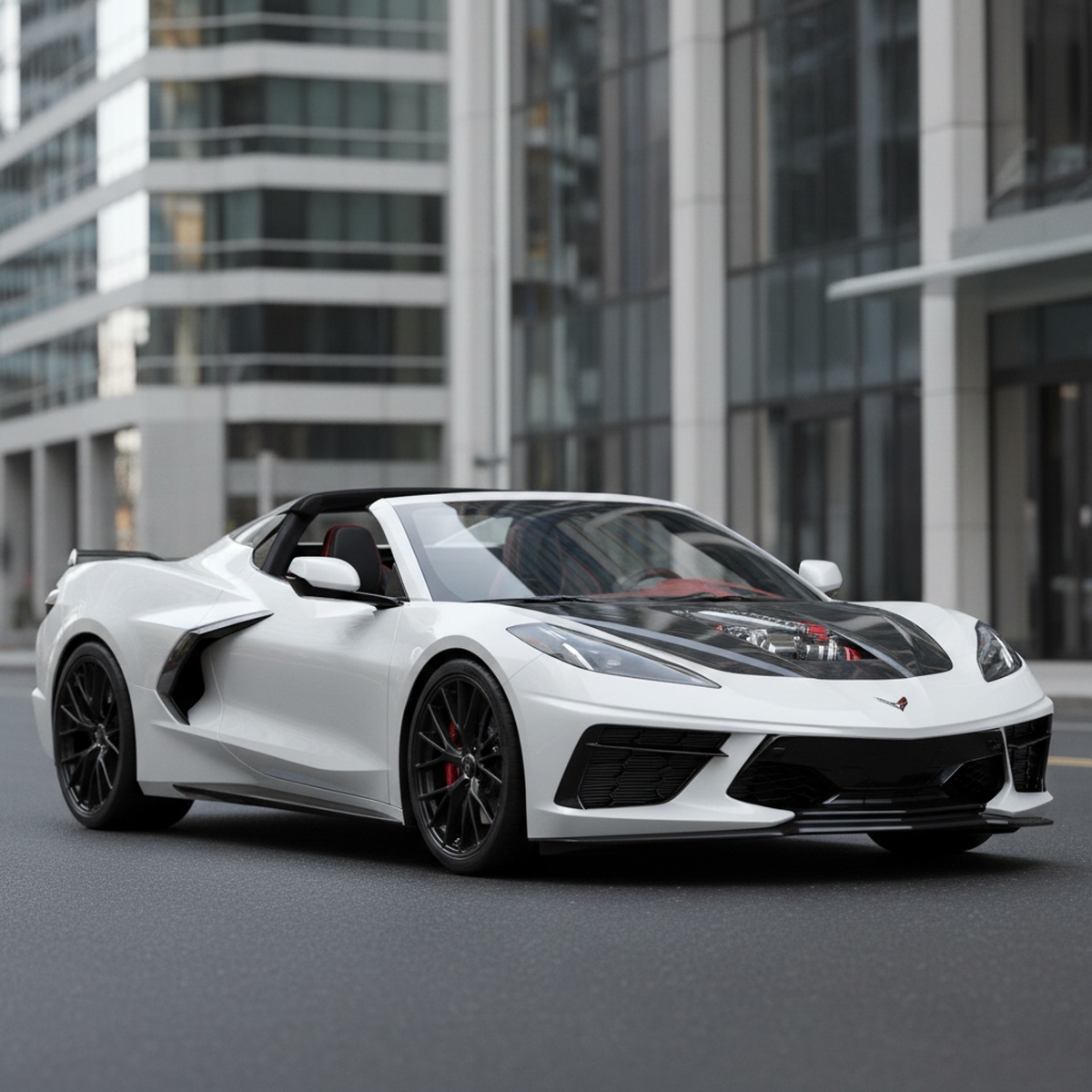 Stunning Arctic White mid-engine sports car with retractable hardtop closed.