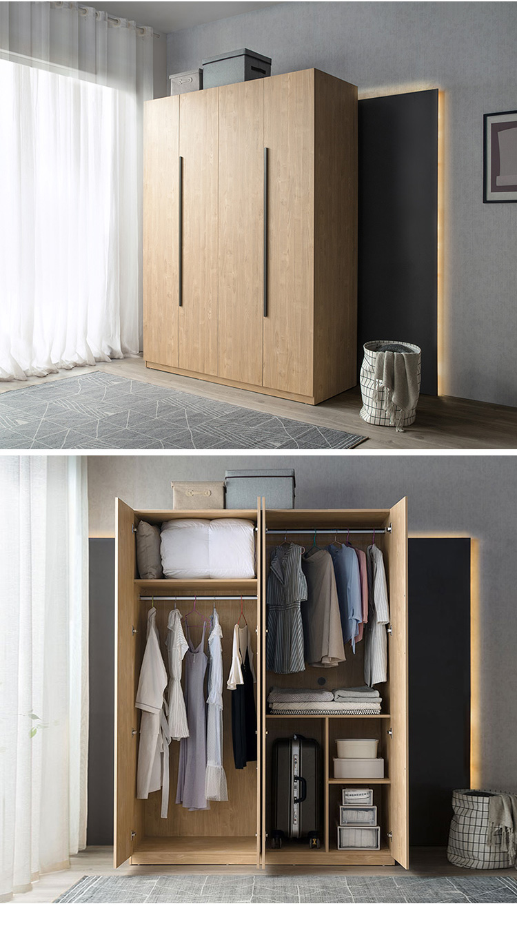 Linsy Home Modern Simple Bedroom Room Home Standing Cabinet Four Door Wooden Wardrobe