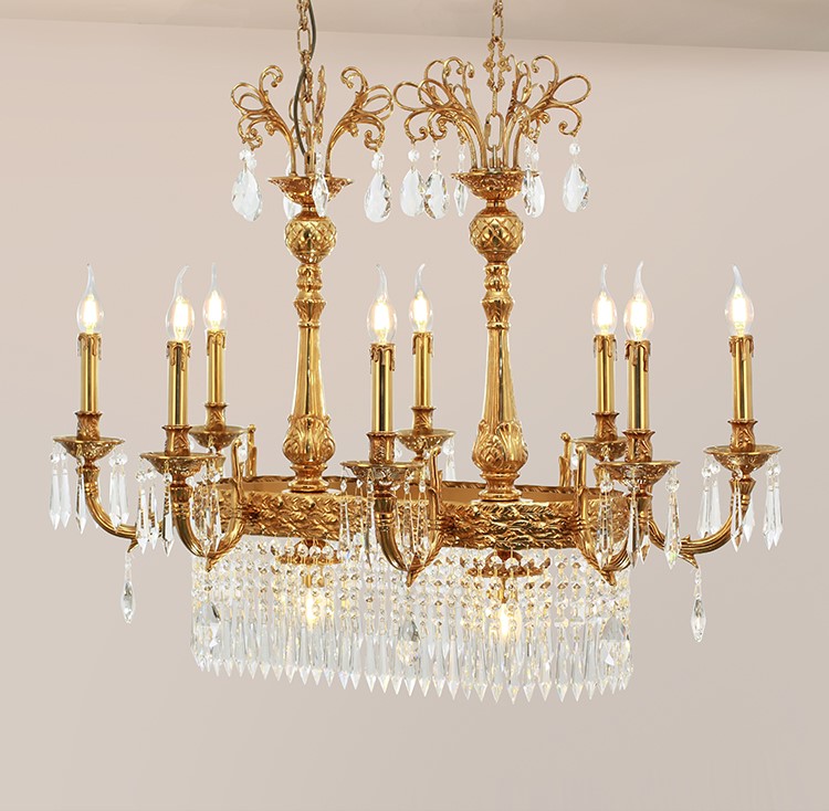 Dinning room pure copper luxury crysta chandeliers with 5 arms copper chandelier pendant lighting