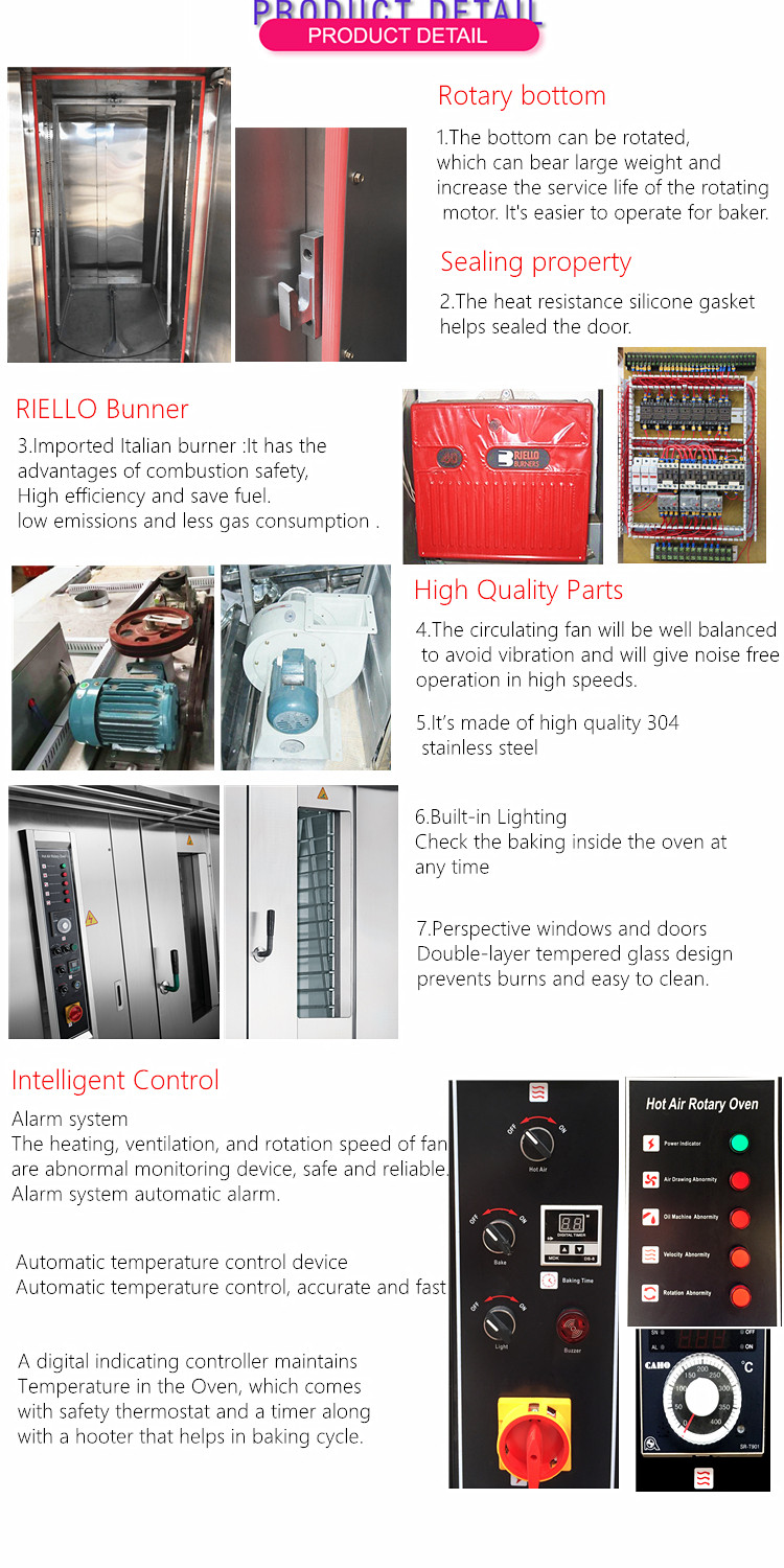 Commercial gas diesel electric loaf bread industrial mini 5 10 12 16 36 32 64 tray rotary baking rack oven for bakery price sale