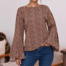 2019 Tops Long Puff Sleeve Print Floral Women Blouses
